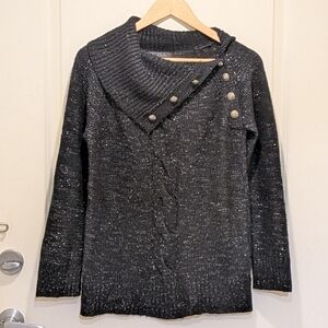 EUC CL Ride S Sparkly Silver and Black Split Cowl Neck Sweater